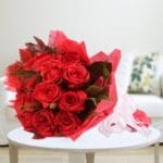 Perfect Rosy Red Roses in Red Packing