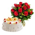 12 Red Roses and Eggless Cake Combo