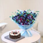 Blue Orchids With Black Forest Cake