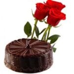 Chocolate Cake with 3 Red Roses