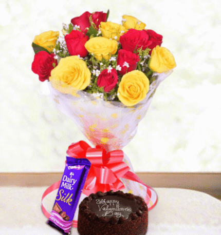 Red & Yellow Roses with Choco Treats