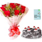 Cake,Roses and Birthday Greeting Combo