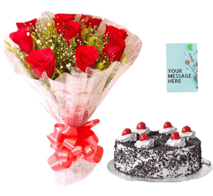 Cake,Roses and Birthday Greeting Combo - Image 1