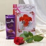 Red Rose with Cadbury Silk and Greeting Card