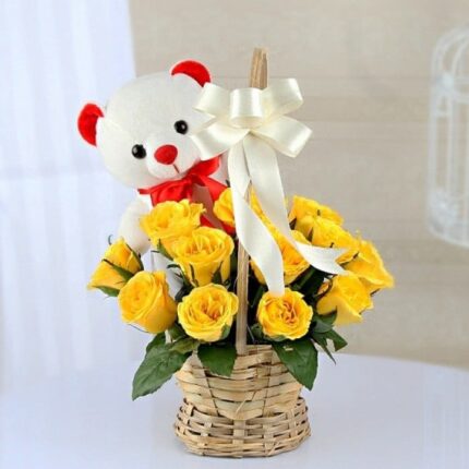 Lovely Yellow Roses with Teddy Bear