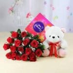 18 Red Roses with Teddy and Cadbury Box