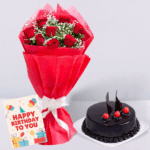 LOVE Greeting Chocolate Cake with 12 Red Roses