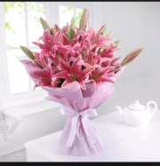 Bunch of 10 Pink Oriental Lilies in Tissue