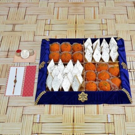 Rakhi Sweets Thali - Motichur Laddu & Kaju Barfi with Thali and Rakhi
