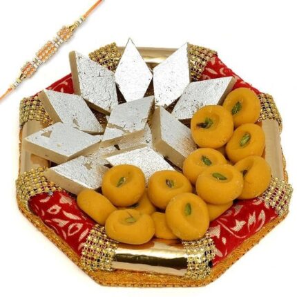 Rakhi With Kesaria Peda And Kaju Barfi