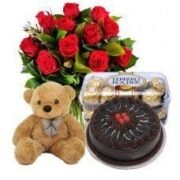 Cake,Flower ,Teddy and ferrero rocher Chocolate Combo
