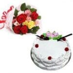 Vanila Cake And Red Roses