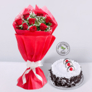 Red Roses with Black Forest Cake